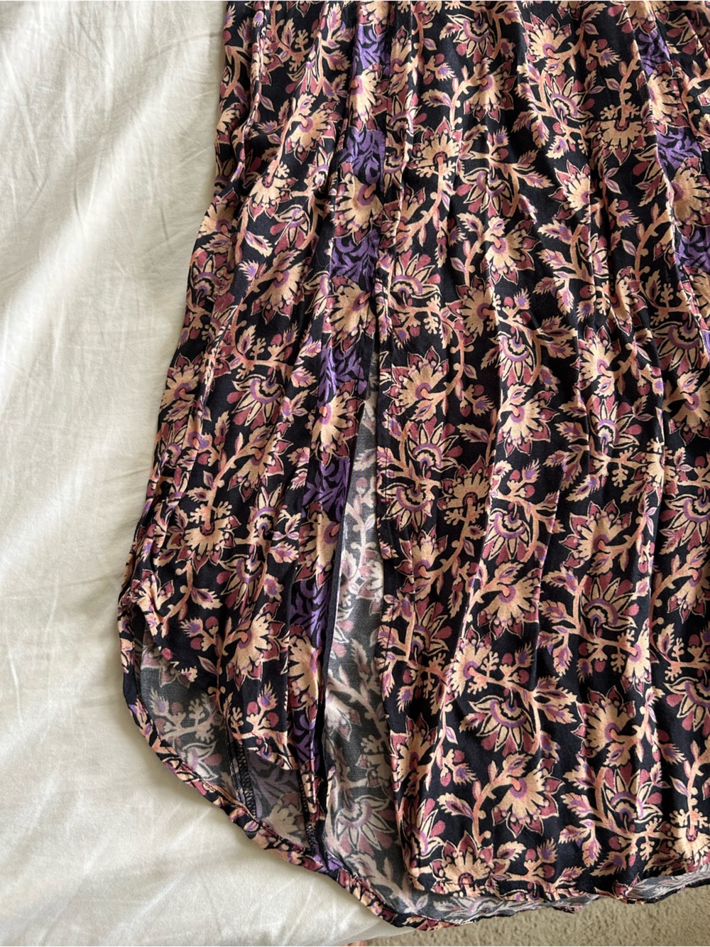 Free People Black Floral Midi Dress with Purple and Pink Accents - Picture 3 of 6